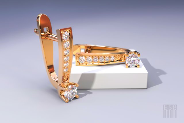 gold earrings with diamonds 3Dプリントモデル .c4d .max .obj .3ds .fbx .stl .blend 