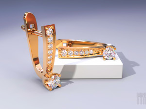 gold earrings with diamonds 3D Print Model
