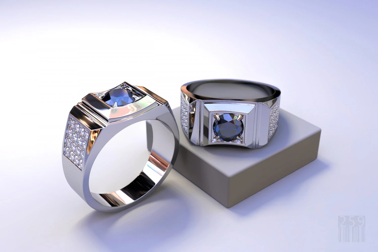 men ring with stones 3D Print Model .c4d .max .obj .3ds .fbx .stl .blend