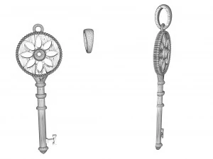 pendant key with diamond flower for 3d printing and cnc 3D Print Model