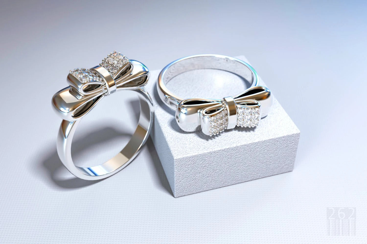 bow ring with diamonds in white gold for 3d printing and cnc 3D Print Model .c4d .max .obj .3ds .fbx .stl .blend 