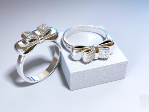bow ring with diamonds in white gold for 3d printing and cnc 3D Print Model