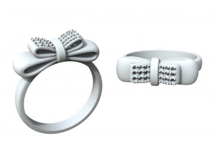 bow ring with diamonds in white gold for 3d printing and cnc 3D Print Model