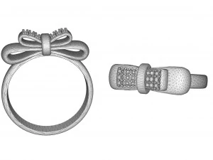 bow ring with diamonds in white gold for 3d printing and cnc 3D Print Model