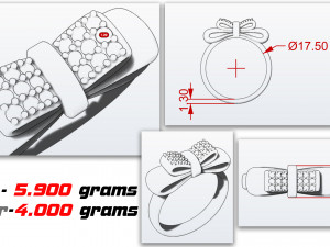 bow ring with diamonds in white gold for 3d printing and cnc 3D Print Model