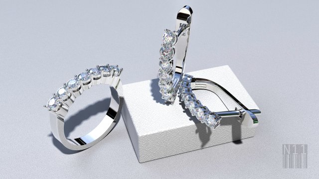 set of earrings and ring with diamonds Modello di stampa 3D .c4d .max .obj .3ds .fbx .stl .blend 