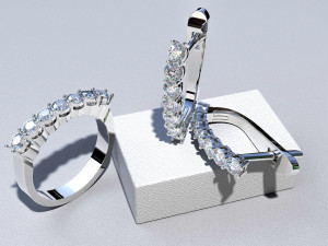 set of earrings and ring with diamonds 3D Print Model