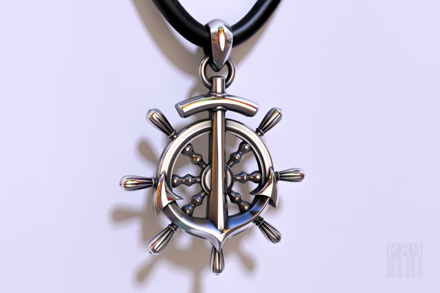 pendant steering wheel with anchor 3D-printmodel .c4d .max .obj .3ds .fbx .stl .blend 