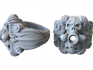 mystical ring with skull and horns 3D Print Model