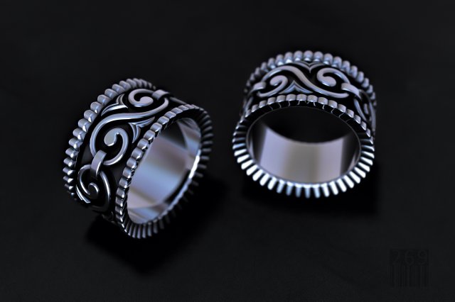 Silver ring with patterns 3D Print Model .c4d .max .obj .3ds .fbx .stl .blend 