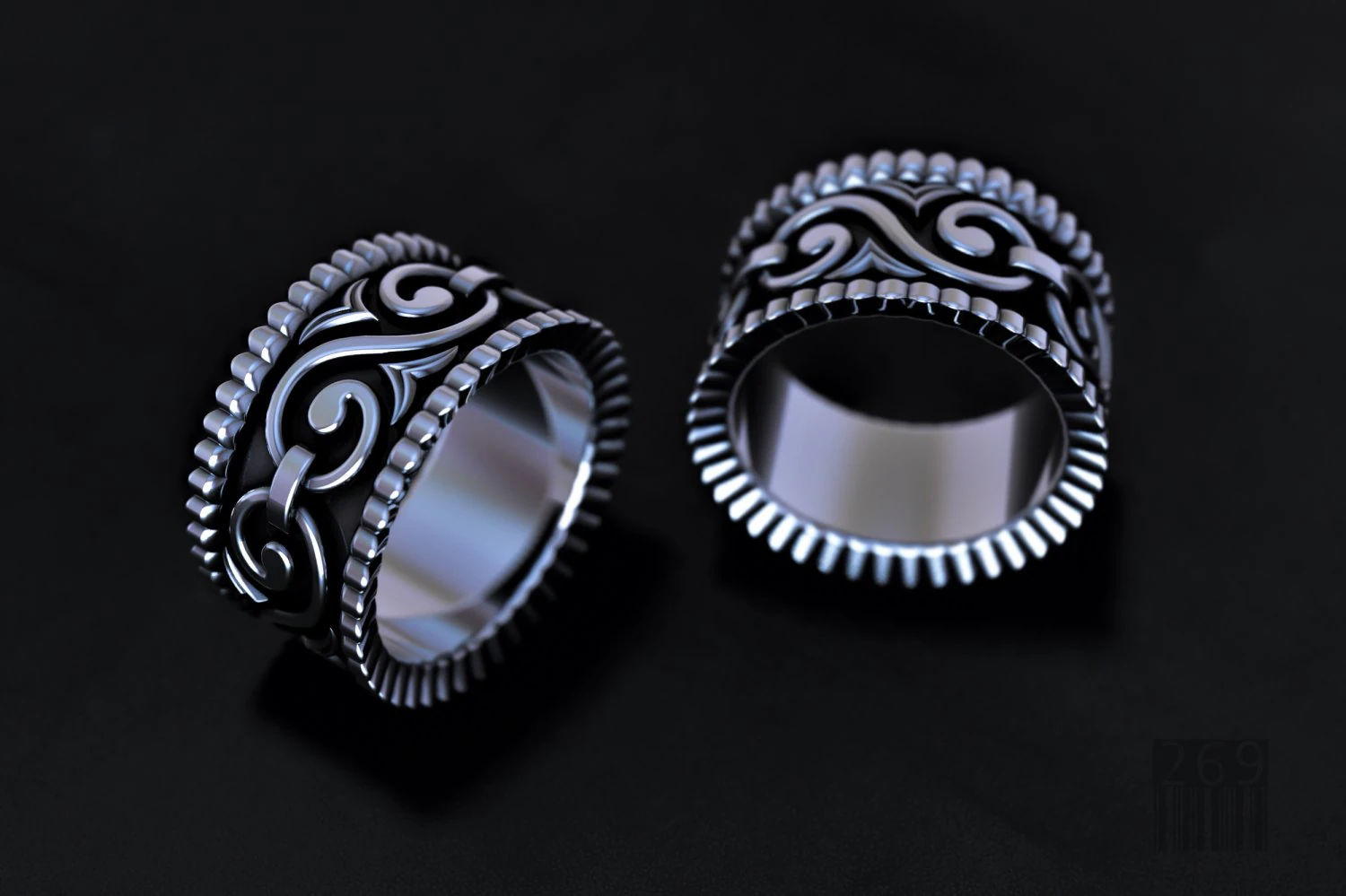 Silver ring with patterns 3D Print Model .c4d .max .obj .3ds .fbx .stl .blend 