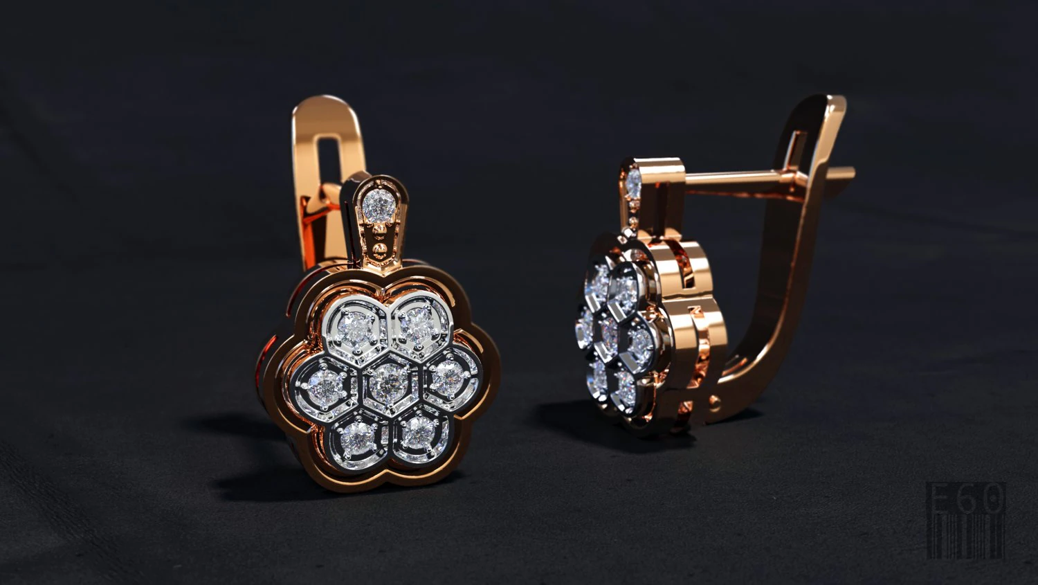 petals earrings with stones 3D Print Model .c4d .max .obj .3ds .fbx .stl .blend