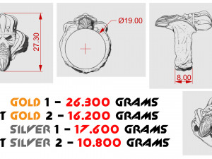 Skull ring with crown 3D Baskı Modeli