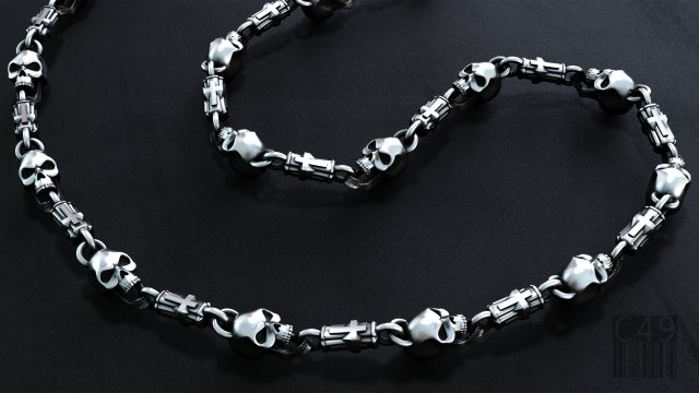 Chain link skull with cross 3D-printmodel .c4d .max .obj .3ds .fbx .stl .blend 