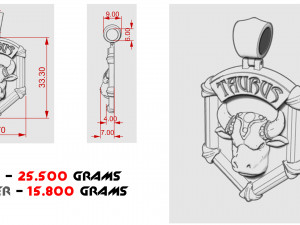 Silver taurus constellation pendant for 3d printing and cnc Model Cetak 3D