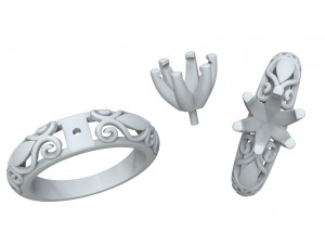 ring with big stone and patterns Modèles 3D en vedette