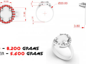 ring with large oval stone 3D Print Model