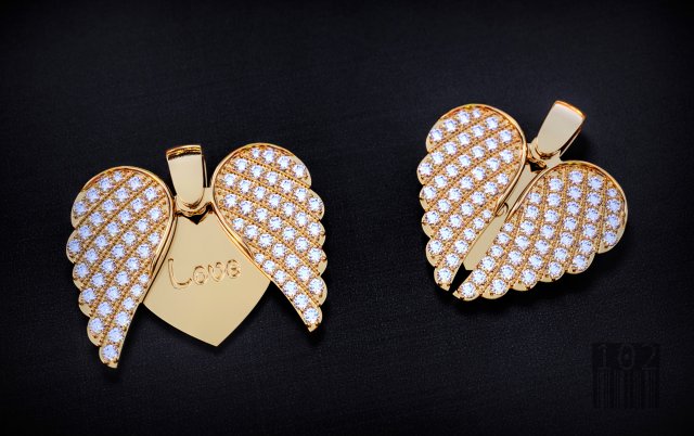 heart pendant with wings and diamonds 3D 프린트 모델 .c4d .max .obj .3ds .fbx .stl .blend 