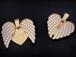 heart pendant with wings and diamonds 3D Print Model
