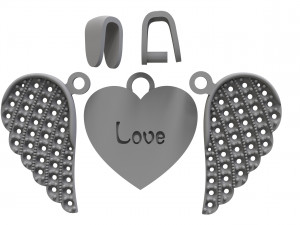 heart pendant with wings and diamonds 3D 프린트 모델