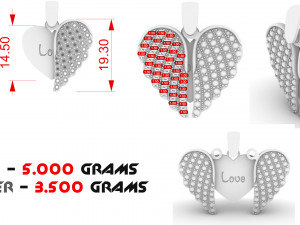 heart pendant with wings and diamonds 3D 프린트 모델