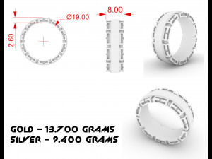 silver ring with patterns on the sides Modelo de Impressão 3D