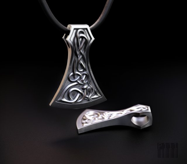 viking axe pendant with patterns 3D Print Model .c4d .max .obj .3ds .fbx .stl .blend 