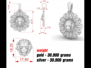 lion pendant with patterns 3D Print Model