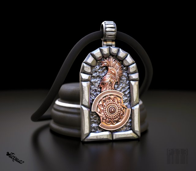 silver pendant of the warrior 3D Print Model .c4d .max .obj .3ds .fbx .stl .blend 