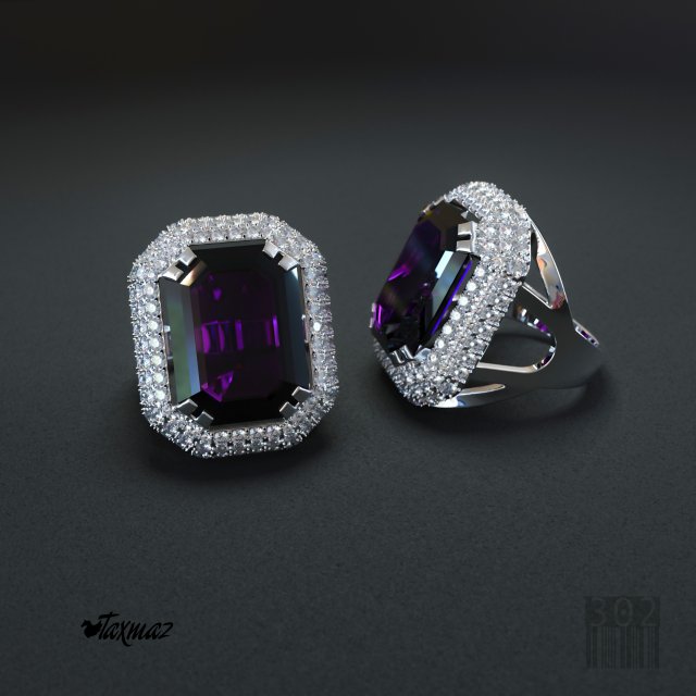 women ring with big stone Model do druku 3D .c4d .max .obj .3ds .fbx .stl .blend 