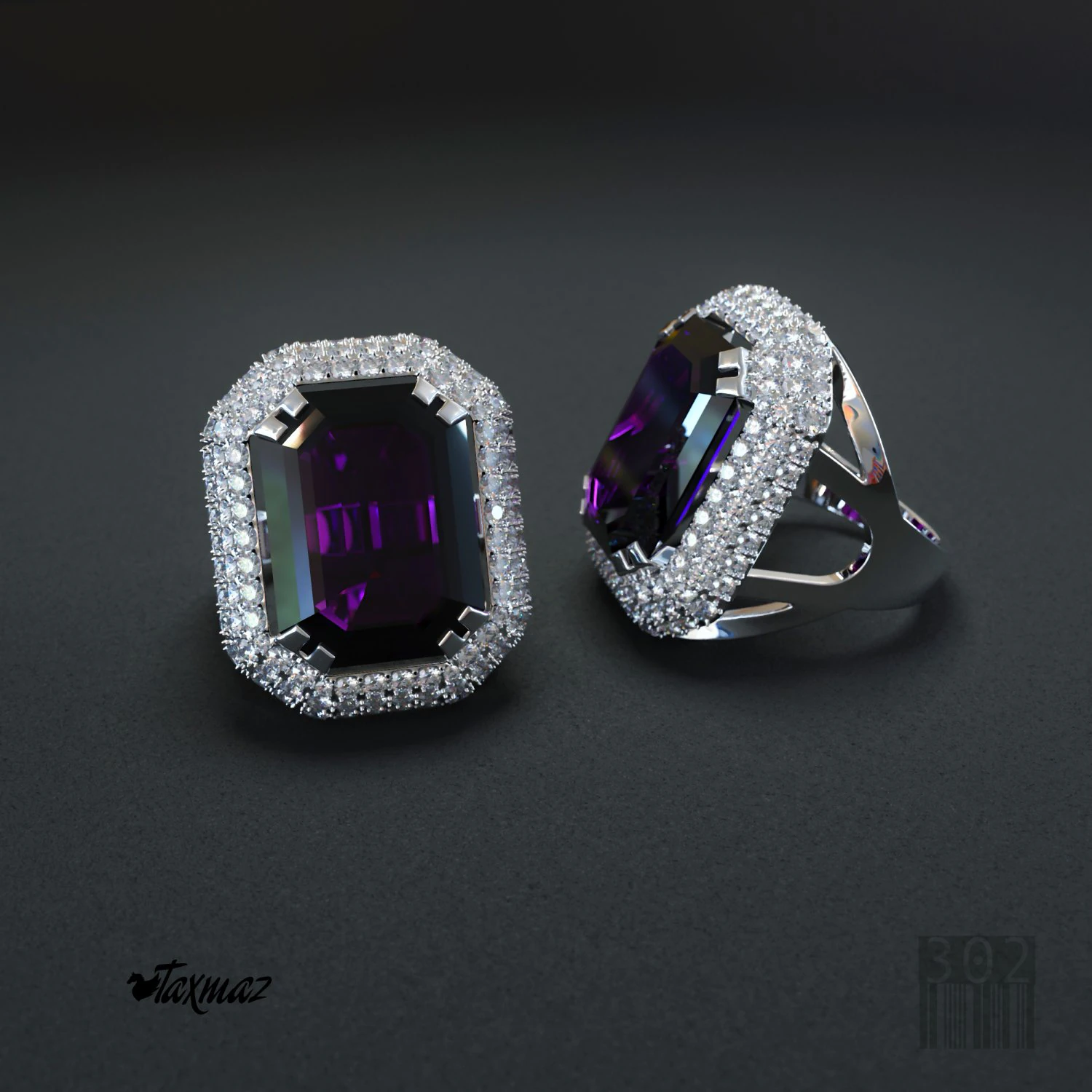 women ring with big stone 3D Print Model .c4d .max .obj .3ds .fbx .stl .blend