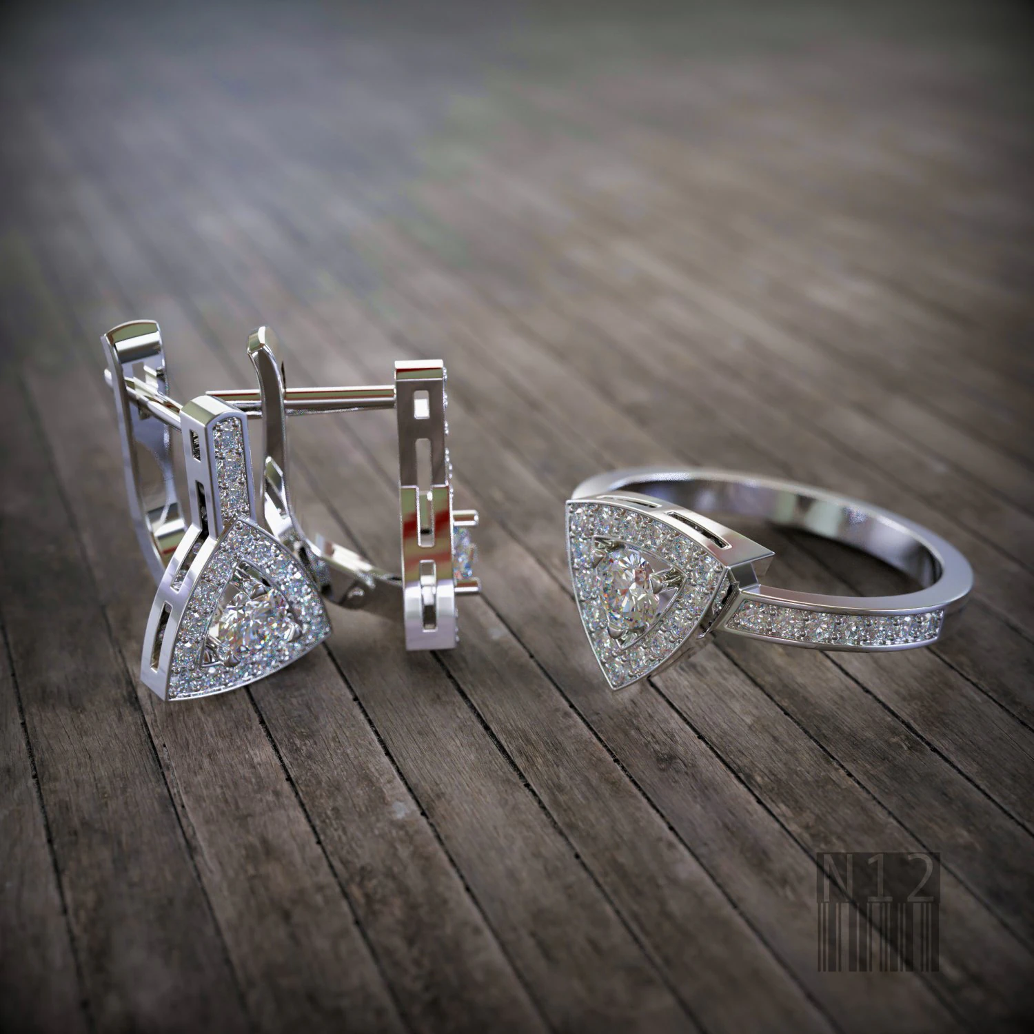 set ring and earrings with gemstones 3D Print Model .c4d .max .obj .3ds .fbx .stl .blend