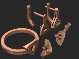 set ring and earrings with gemstones Modello di stampa 3D