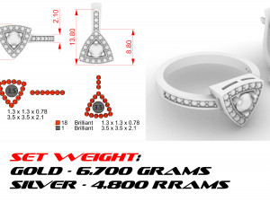 set ring and earrings with gemstones Modello di stampa 3D
