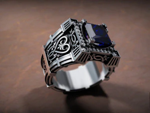 men ring with stones and patterns for 3d printing 3D Print Model