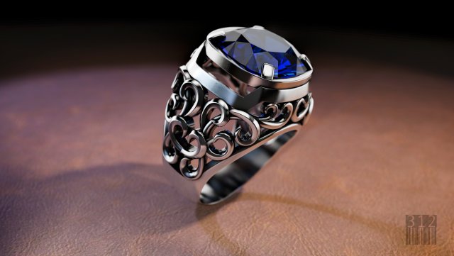 ring with large stone and patterns 3D-Druckmodell .c4d .max .obj .3ds .fbx .stl .blend 