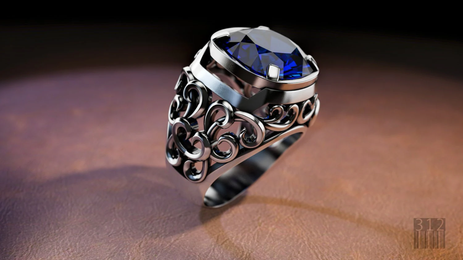 ring with large stone and patterns 3D Print Model .c4d .max .obj .3ds .fbx .stl .blend 