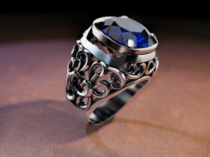 ring with large stone and patterns 3D 프린트 모델