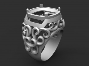 ring with large stone and patterns 3D-Druckmodell