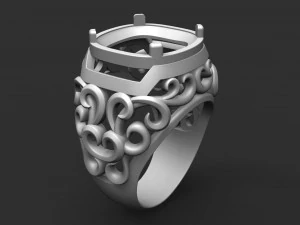 ring with large stone and patterns 3D Print Model