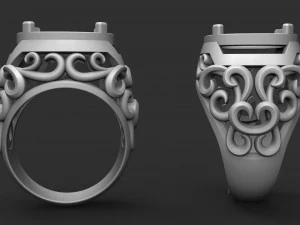 ring with large stone and patterns 3D Print Model