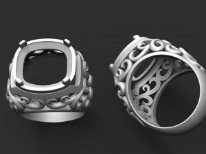 ring with large stone and patterns 3D Print Model