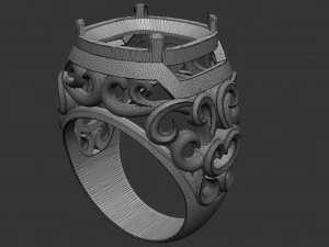 ring with large stone and patterns 3D Print Model