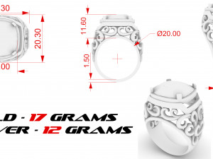 ring with large stone and patterns 3D-Druckmodell