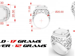 ring with large stone and patterns 3D Print Model