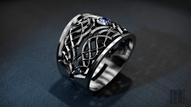 ring with ornament and stone for 3d printing 3D 프린트 모델 .c4d .max .obj .3ds .fbx .stl .blend 