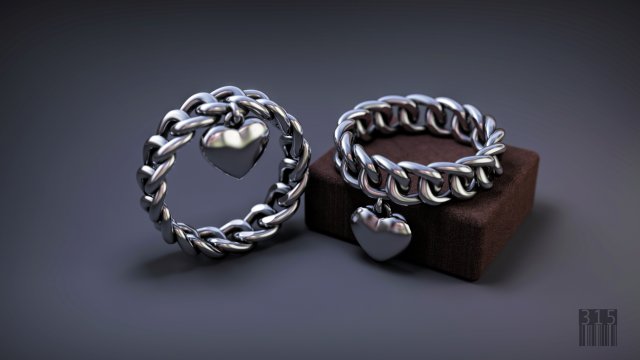 ring in the form of a chain with a heart 3D प्रिंट मॉडल .c4d .max .obj .3ds .fbx .stl .blend 