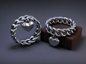 戒指形状为带有心形的链条 3D 打印模型