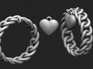 ring in the form of a chain with a heart 3D प्रिंट मॉडल