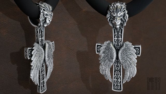cross with lions head and angels wings stl model Modèles 3D en vedette .c4d .max .obj .3ds .fbx .stl .blend 